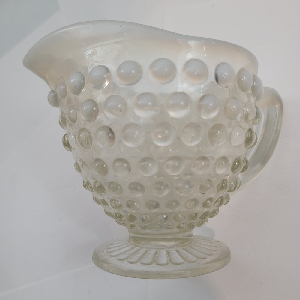 Anchor Hocking Hobnail French Opalescent Glass Creamer Pitcher Vtg Footed White